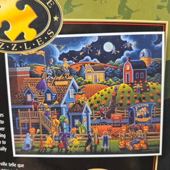 Dowdle Jigsaw Puzzle Flying School Folk Art 100 piece 16x20 Complete Halloween - Picture 4 of 12